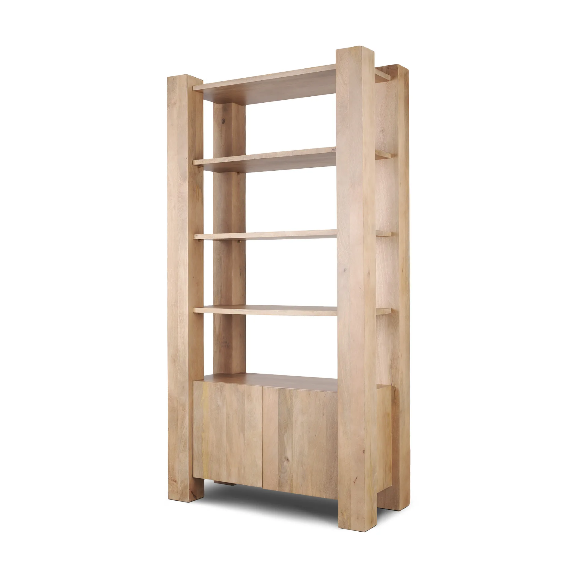 Hb0e7df575b4b4ab699d937af2b92a176G.webp HMS 42" Natural Solid Wood Four-Tier Bookcase with Two Doors Contemporary Style for Home Office Workshop Living Room Furniture - Image 1