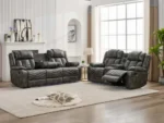 Goldoma wireless charging sofa set with LED lights and memory foam in black leather for modern living room