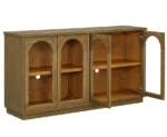Goldoma modern 2ft solid wood sideboard with glass doors in living room