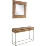 Goldoma 47-inch antique console table with drawer and mirror in brown and silver finish for entryway or living room
