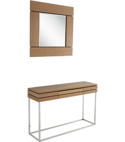 Goldoma 47-inch antique console table with drawer and mirror in brown and silver finish for entryway or living room