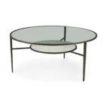 Goldoma 36-inch clear and bronze glass coffee table with metal shelf in living room