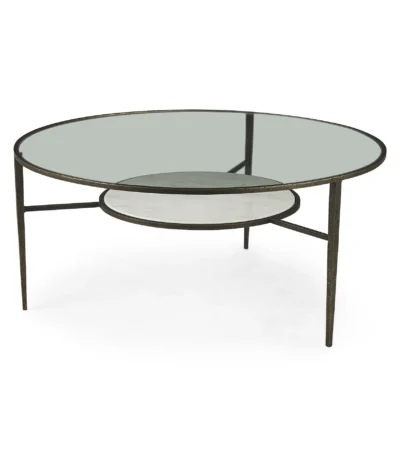 Goldoma 36-inch clear and bronze glass coffee table with metal shelf in living room