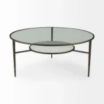 Goldoma 36-inch clear and bronze glass coffee table with metal shelf in living room