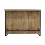 Goldoma 55-inch solid wood console table with gray top and black metal sled base in a modern living room