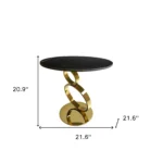 Goldoma 21" Black and Gold Stone Round Pedestal End Table with Stainless Steel Base – base detail