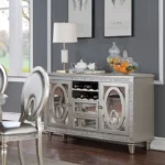 Goldoma Contemporary Silver Extendable Server Cabinet with Solid Wood and Mirror Tile Accents