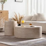 Goldoma round wood coffee table with Mars pattern in modern living room