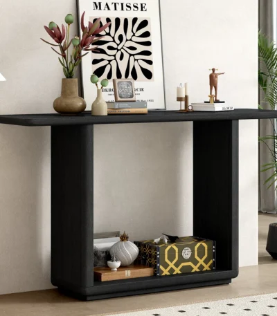 Goldoma Modern Solid Wood Console Table with U-Base and curved corners in entryway