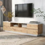 Goldoma Modern TV Stand for TVs up to 80" with Multi-Functional Storage and Door Rebound Device - White and Natural – styled