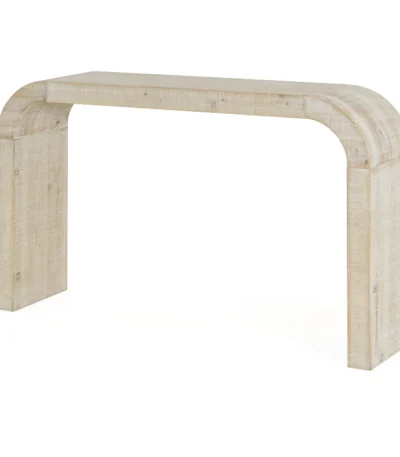 Goldoma solid wood console table with curved edge and hidden storage in natural oak finish
