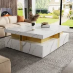Modern white square coffee table with 4 drawers in living room - Goldoma