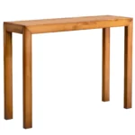 Goldoma 46-inch solid pinewood console table in light brown finish placed in an entryway with decorative accents