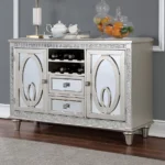 Goldoma Contemporary Silver Extendable Server Cabinet with Solid Wood and Mirror Tile Accents