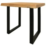 24-inch square end table with natural distressed solid wood top and black iron base against a neutral wall