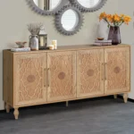 Goldoma carved flower storage cabinet with adjustable shelves for living room