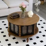 31.5-inch Round Three-Door Modern Wooden Decorative Eco-Friendly Coffee Table for Dining and Living Rooms - Image 2