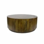 Goldoma 42-inch round solid wood coffee table with glass top in rustic brown for living room