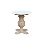 Goldoma 26 inch brown marble and solid wood round end table in a living room setting