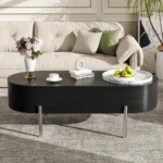 Goldoma lift top coffee table with hidden storage and rotating tray in black finish