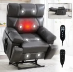 Goldoma brown faux leather power lift recliner with heat and massage, dual motor, and hidden cup holders