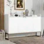 Goldoma Modern Sideboard Buffet Cabinet with Push-to-Open Doors – White and Gold, 47.2" – side view