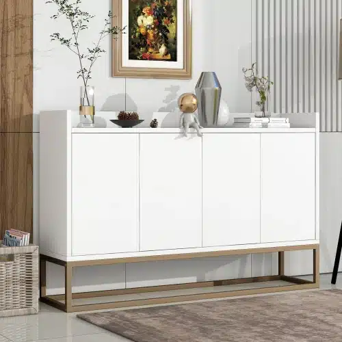 Goldoma Modern Sideboard Buffet Cabinet with Push-to-Open Doors – White and Gold, 47.2"