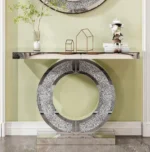 Goldoma silver mirror console table with reflective finish and oak wood construction, perfect for modern living room or hallway decor
