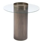 Goldoma antique gold end table with mirrored glass top and off-center storage tray in living room setting