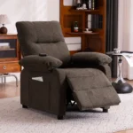 160° Manual Push Back Recliner, 8-point Massage & Heating, Chenille Fabric with Remote & Side Pockets, for Living Room, Brown