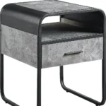 Goldoma 22 inch square end table with drawer and shelf in concrete gray and black for living room