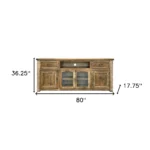 Large TV media console - Goldoma 80-inch brown distressed TV stand with solid pine wood, enclosed storage, and cable management for rustic living room
