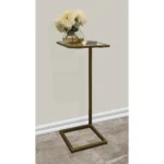 Goldoma brass and silver mirrored end table with reflective glass top and iron base, perfect as a glamorous side table or nightstand