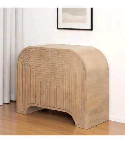 Goldoma 32-inch natural solid wood textured door accent cabinet in living room