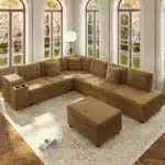 Goldoma Modern L-Shaped Sectional Sofa with Storage, USB, and Ottoman – in a cozy room setting