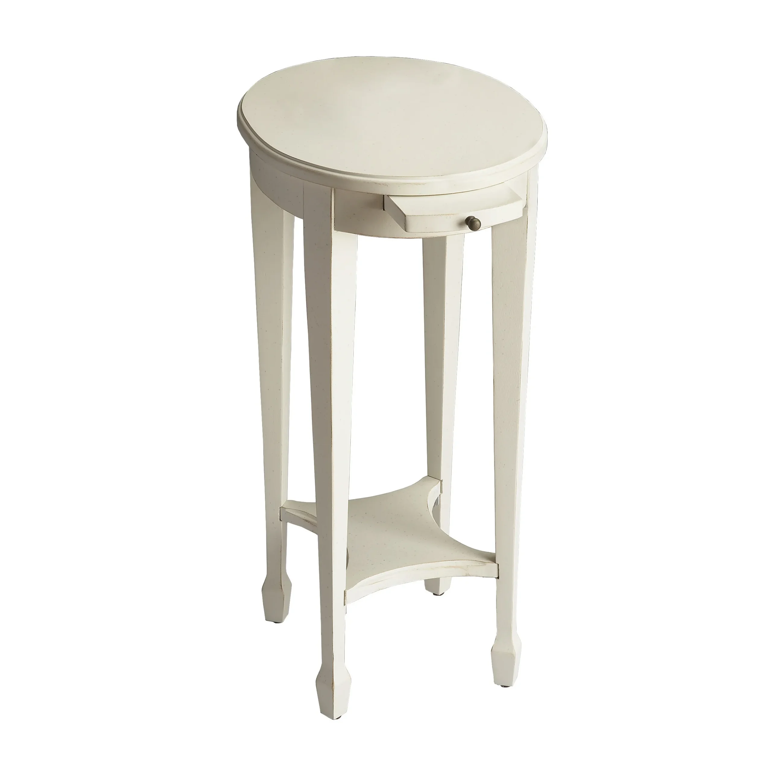 Hb78d2efcf11b44e3aa90f9256fa8e3b3A.webp Goldoma 26 inch white oval end table with shelf in a living room setting
