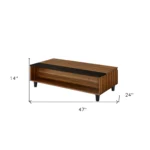 Goldoma 47 inch brown and black lift top coffee table with storage shelf in living room