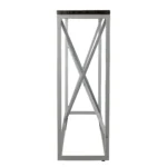 Goldoma 52-inch faux stone console table in black and silver placed in a modern entryway
