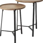 Goldoma 24-inch solid wood round end table with brown iron frame in living room setting