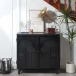 Goldoma 31 inch black wood storage cabinet with embossed door accent furniture for living room