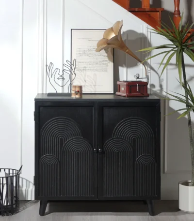 Goldoma 31 inch black wood storage cabinet with embossed door accent furniture for living room