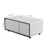 Goldoma smart coffee table with mini fridge and wireless charging in modern living room