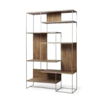 hms 75" Brown And Silver Metal and Wood Six Tier Bookcase - Image 2