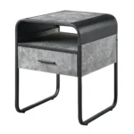Goldoma 22 inch square end table with drawer and shelf in concrete gray and black for living room