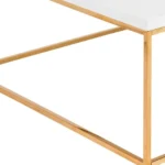 Goldoma 35-inch white and gold square coffee table with wood top and metal frame in modern living room