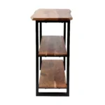 Goldoma modern console table with 3 shelves in a living room, eco-friendly solid wood design