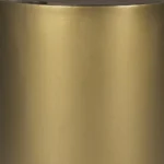 Goldoma 22-inch drum end table with hidden storage, antiqued gold metal base and brown solid wood top in a living room setting