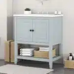 Goldoma 30" Modern Bathroom Vanity with Ceramic Sink and Solid Wood Frame – styled in a modern Living Room Storage setting