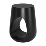 Goldoma black solid wood round end table with geometric cutout in a modern living room