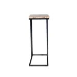 Goldoma 24-inch marble end table with brown tan genuine marble top and black metal frame, displayed in a modern living room